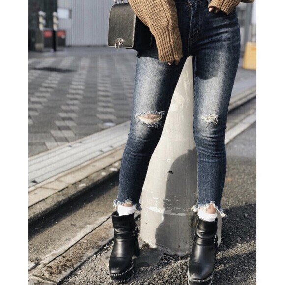 Moussy JW Fringe Cropped Skinny Jeans Distressed Raw Hem Size 26 - Picture 1 of 9